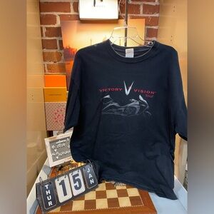 black Victory Vision Tour T-shirt featuring a motorcycle graphic